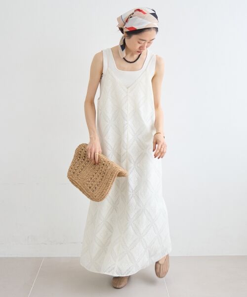 le.coeur blanc / ルクールブラン ロング・マキシ丈ワンピース | パッチワーク風レースキャミワンピース | 詳細13
