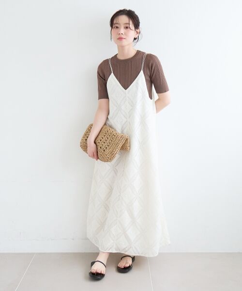 le.coeur blanc / ルクールブラン ロング・マキシ丈ワンピース | パッチワーク風レースキャミワンピース | 詳細2