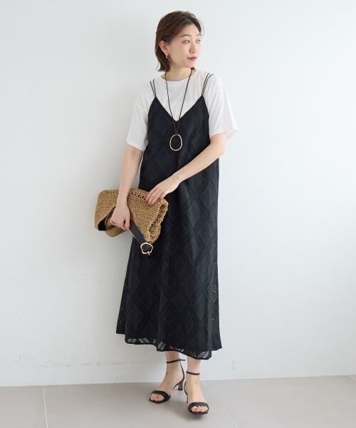 le.coeur blanc / ルクールブラン ロング・マキシ丈ワンピース | パッチワーク風レースキャミワンピース | 詳細29