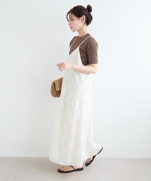 le.coeur blanc / ルクールブラン ロング・マキシ丈ワンピース | パッチワーク風レースキャミワンピース | 詳細4