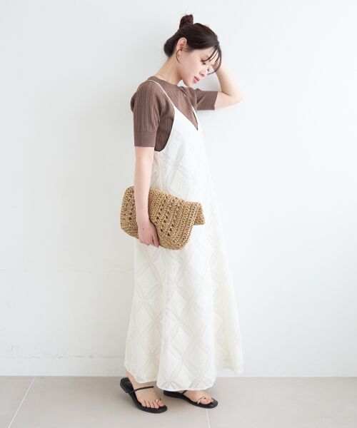 le.coeur blanc / ルクールブラン ロング・マキシ丈ワンピース | パッチワーク風レースキャミワンピース | 詳細6