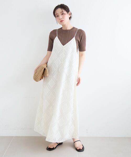 le.coeur blanc / ルクールブラン ロング・マキシ丈ワンピース | パッチワーク風レースキャミワンピース | 詳細7