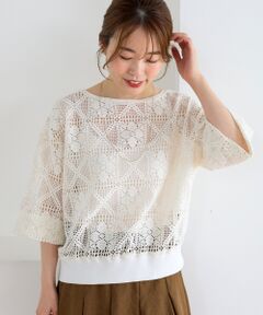 le.coeur blanc / ルクールブラン カットソー | 《WEB限定》トーション風レースデザイントップス