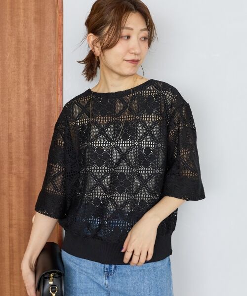 le.coeur blanc / ルクールブラン カットソー | 《WEB限定》トーション風レースデザイントップス（ブラック）