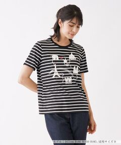 ボーダー×刺繍半袖Tシャツ