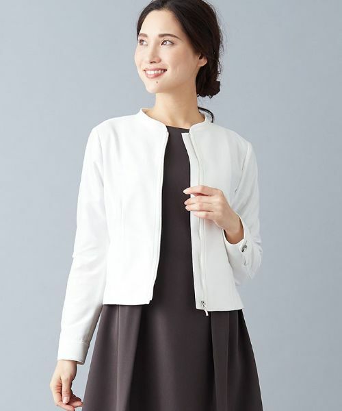 Leilian / レリアン テーラードジャケット | ノーカラーライトジャケット(ホワイト)