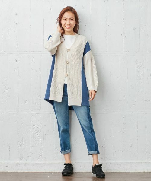 Leilian / レリアン カーディガン・ボレロ | 異素材切替セーター | 詳細1