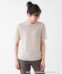 Leilian / レリアン ニット・セーター | 透かし編み切り替えクルーネックニット