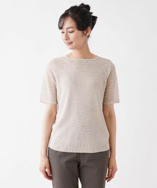 Leilian / レリアン ニット・セーター | 透かし編み切り替えクルーネックニット | 詳細4
