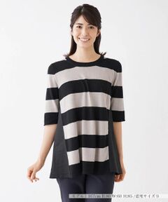 Leilian / レリアン ニット・セーター | 5分袖ボーダー切り替えニットチュニック【LE TRICOT PERUGIA】