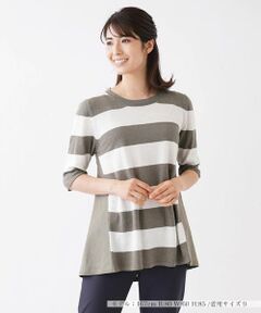 Leilian / レリアン ニット・セーター | 5分袖ボーダー切り替えニットチュニック【LE TRICOT PERUGIA】