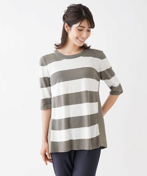 Leilian / レリアン ニット・セーター | 5分袖ボーダー切り替えニットチュニック【LE TRICOT PERUGIA】 | 詳細4