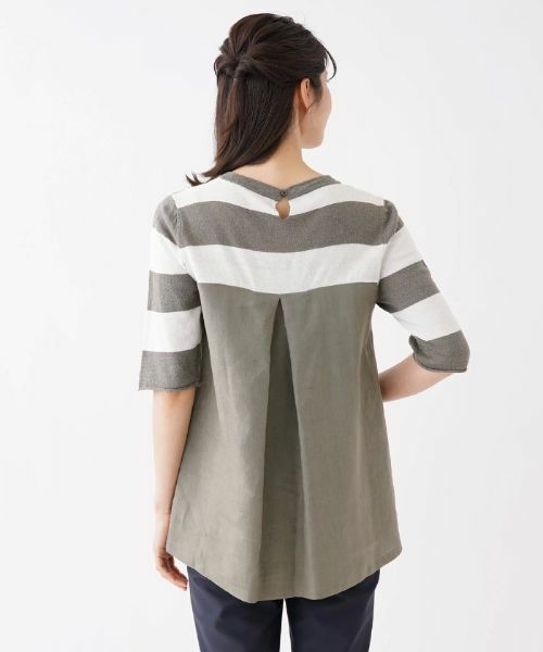 Leilian / レリアン ニット・セーター | 5分袖ボーダー切り替えニットチュニック【LE TRICOT PERUGIA】 | 詳細6