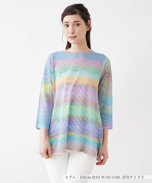 Leilian/レリアン マルチボーダーニットチュニック【FASHION SUITE】 ピーコックグリーン 11(L) Leilian/レリアン マルチボーダーニットチュニック【FASHION SUITE】 ピーコックグリーン 11(L)