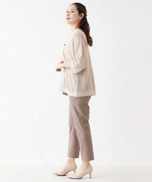 Leilian / レリアン カーディガン・ボレロ | レリーフ柄Vネック7分袖カーディガン | 詳細2