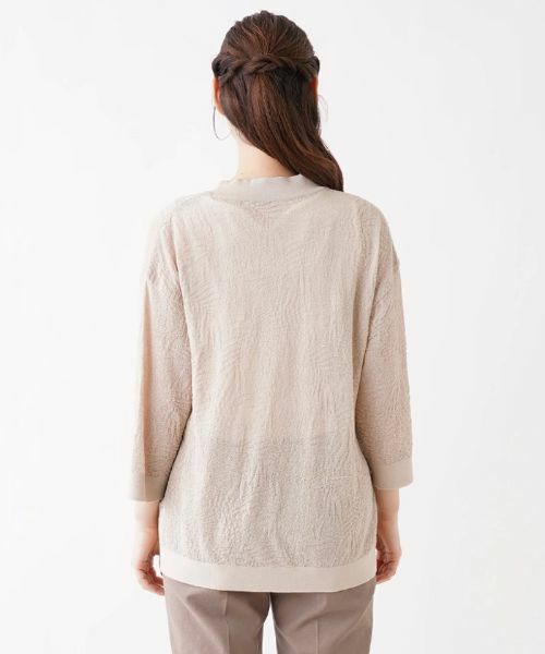 Leilian / レリアン カーディガン・ボレロ | レリーフ柄Vネック7分袖カーディガン | 詳細6