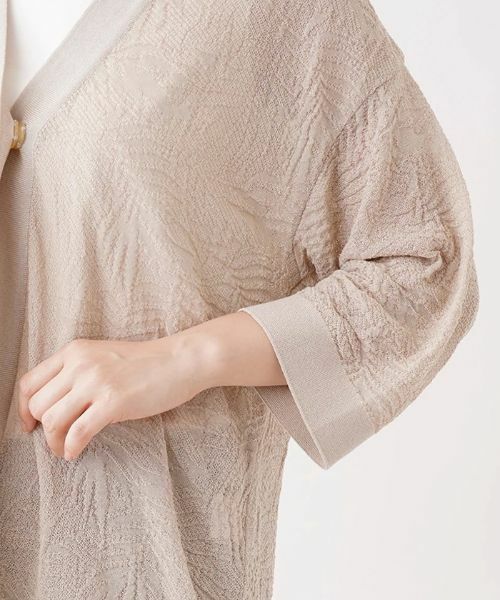 Leilian / レリアン カーディガン・ボレロ | レリーフ柄Vネック7分袖カーディガン | 詳細8