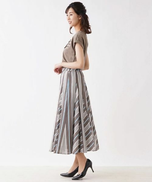 Leilian / レリアン ミニ・ひざ丈スカート | 切り替えストライプスカート | 詳細2