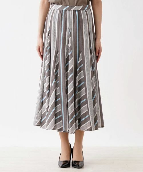 Leilian / レリアン ミニ・ひざ丈スカート | 切り替えストライプスカート | 詳細4