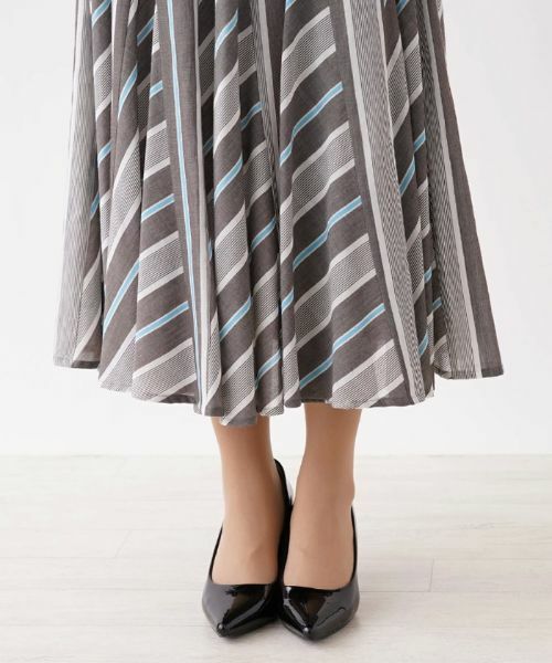 Leilian / レリアン ミニ・ひざ丈スカート | 切り替えストライプスカート | 詳細8