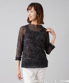 Leilian / レリアン カットソー | 【パワーネット】シアーペイズリープリントハイネックカットソー