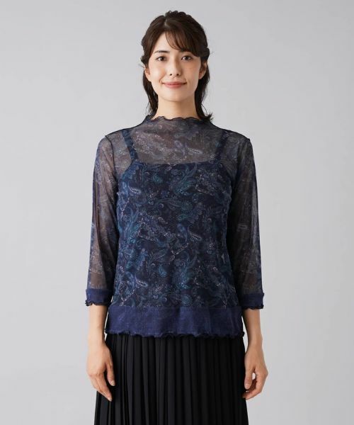 Leilian / レリアン カットソー | 【パワーネット】シアーペイズリープリントハイネックカットソー | 詳細4