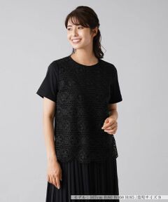 Leilian / レリアン カットソー | 幾何学調レース切替クルーネックカットソー【ROCHAS Premiere】