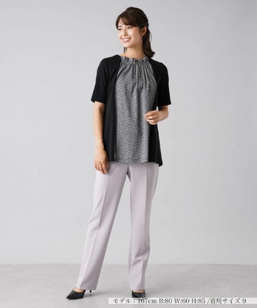 Leilian / レリアン シャツ・ブラウス | フリルネックロゴ切替半袖プルオーバー | 詳細1