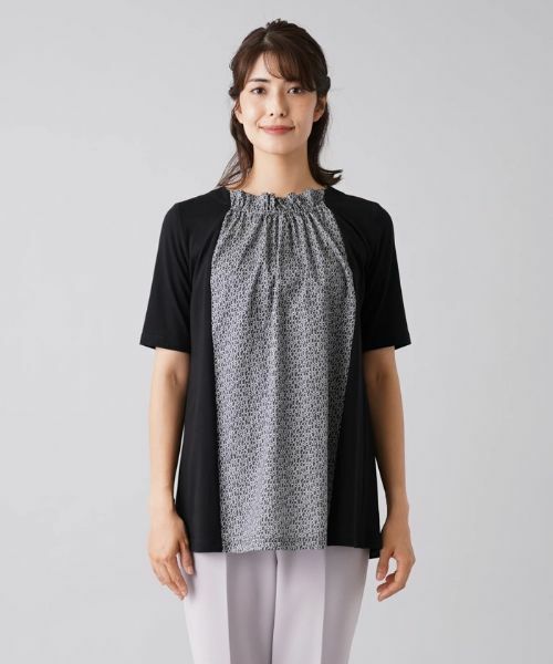 Leilian / レリアン シャツ・ブラウス | フリルネックロゴ切替半袖プルオーバー | 詳細4