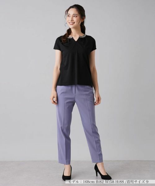 Leilian / レリアン カットソー | ビジューキーネックカットソー | 詳細1