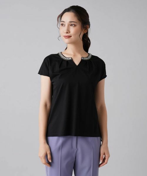 Leilian / レリアン カットソー | ビジューキーネックカットソー | 詳細4
