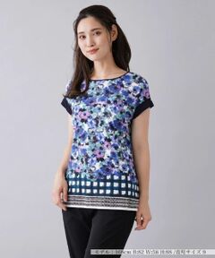 Leilian / レリアン カットソー | フラワー柄ボートネックカットソー