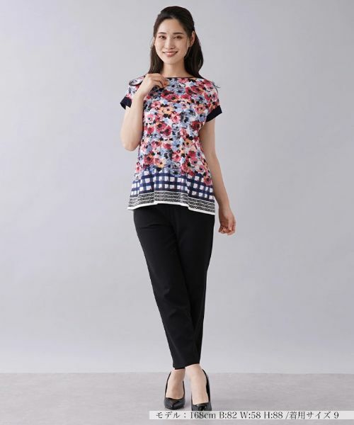 Leilian / レリアン カットソー | フラワー柄ボートネックカットソー | 詳細1