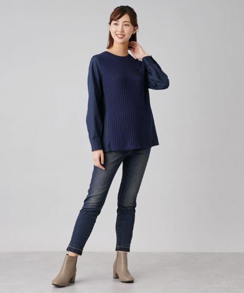 Leilian / レリアン ニット・セーター | ケーブルニット切替プルオーバー | 詳細12