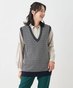 Leilian / レリアン テーラードジャケット | 幾何調ジャカードニットベスト