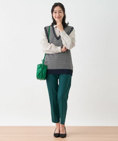 Leilian / レリアン テーラードジャケット | 幾何調ジャカードニットベスト | 詳細1