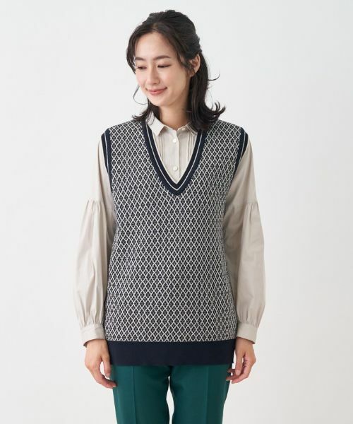 Leilian / レリアン テーラードジャケット | 幾何調ジャカードニットベスト | 詳細2