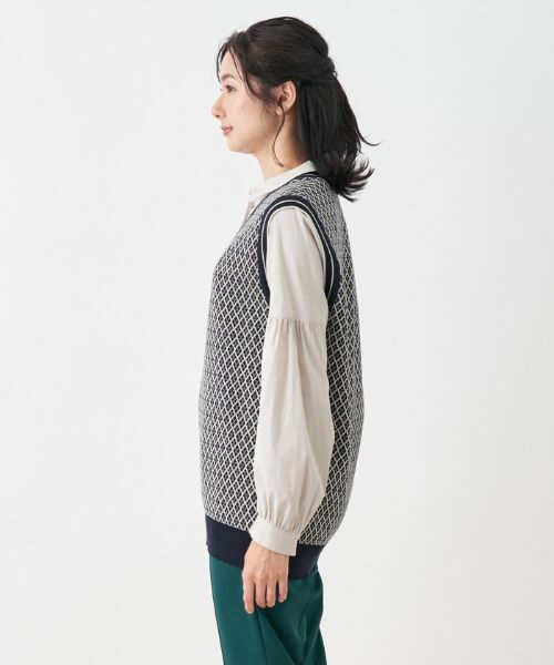 Leilian / レリアン テーラードジャケット | 幾何調ジャカードニットベスト | 詳細4