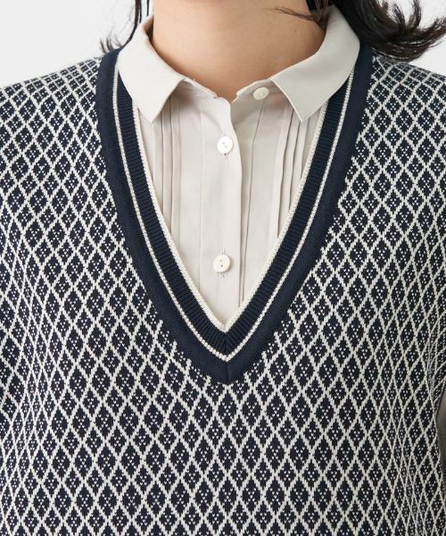 Leilian / レリアン テーラードジャケット | 幾何調ジャカードニットベスト | 詳細7