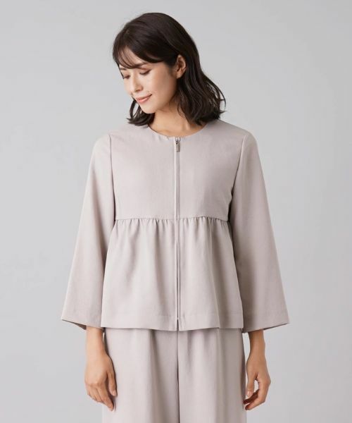 Leilian / レリアン テーラードジャケット | 【セットアップ対応商品】洗えるペプラム切替ノーカラージャケット | 詳細4