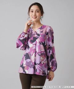 Leilian / レリアン シャツ・ブラウス | 幾何学柄Vネックオーバーブラウス