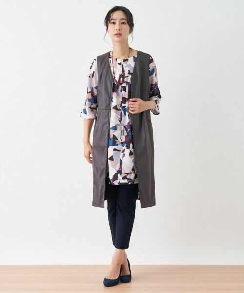 Leilian / レリアン テーラードジャケット | フロントジップ切替ロングジレ | 詳細14