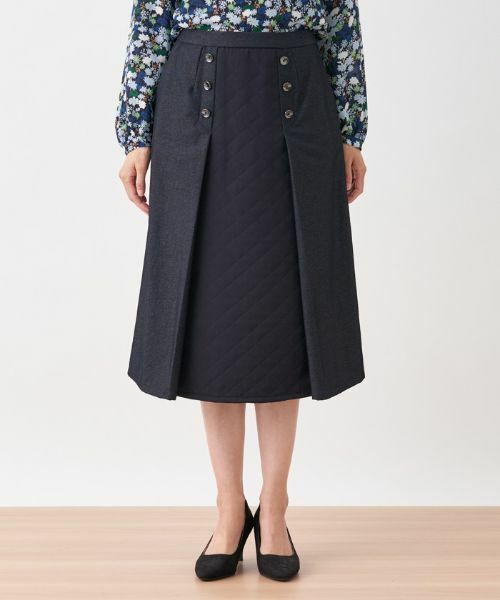 Leilian / レリアン ミニ・ひざ丈スカート | 異素材切替Aラインスカート | 詳細1