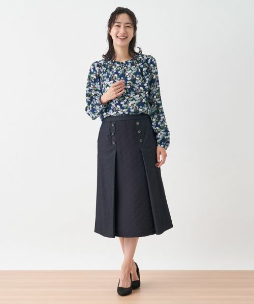 Leilian / レリアン ミニ・ひざ丈スカート | 異素材切替Aラインスカート | 詳細2