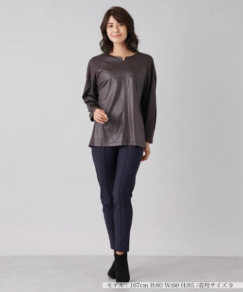 Leilian / レリアン シャツ・ブラウス | レザー風異素材ブラウス | 詳細1