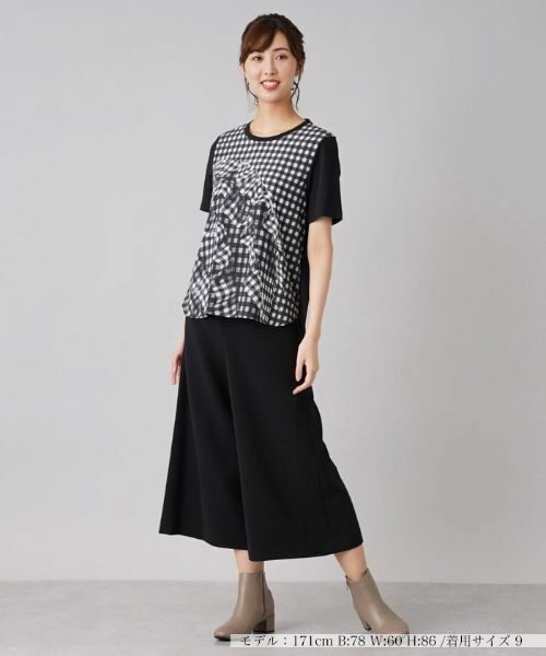 Leilian / レリアン シャツ・ブラウス | 3Dプリントフリルギンガム切替カットソー | 詳細1