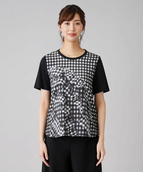 Leilian / レリアン シャツ・ブラウス | 3Dプリントフリルギンガム切替カットソー | 詳細4