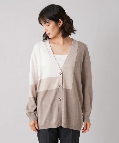 Leilian / レリアン カーディガン・ボレロ | カラーブロックVネックカーディガン【HAND】 | 詳細4