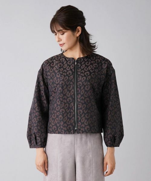 Leilian / レリアン テーラードジャケット | レオパード柄ジャカードジップジャケット | 詳細4
