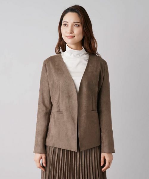 Leilian / レリアン テーラードジャケット | スエード調ノーカラージャケット | 詳細4